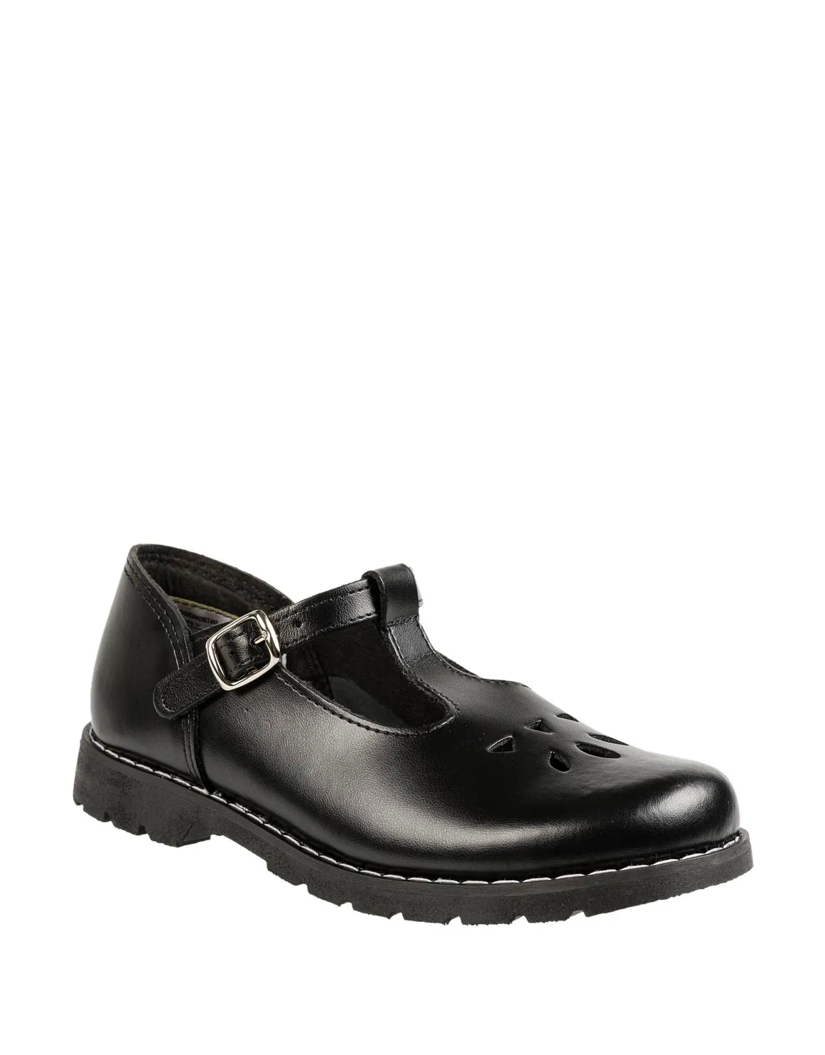 Leather T-Bar School Shoes (Size 2-8) Older Girl - X BLACK