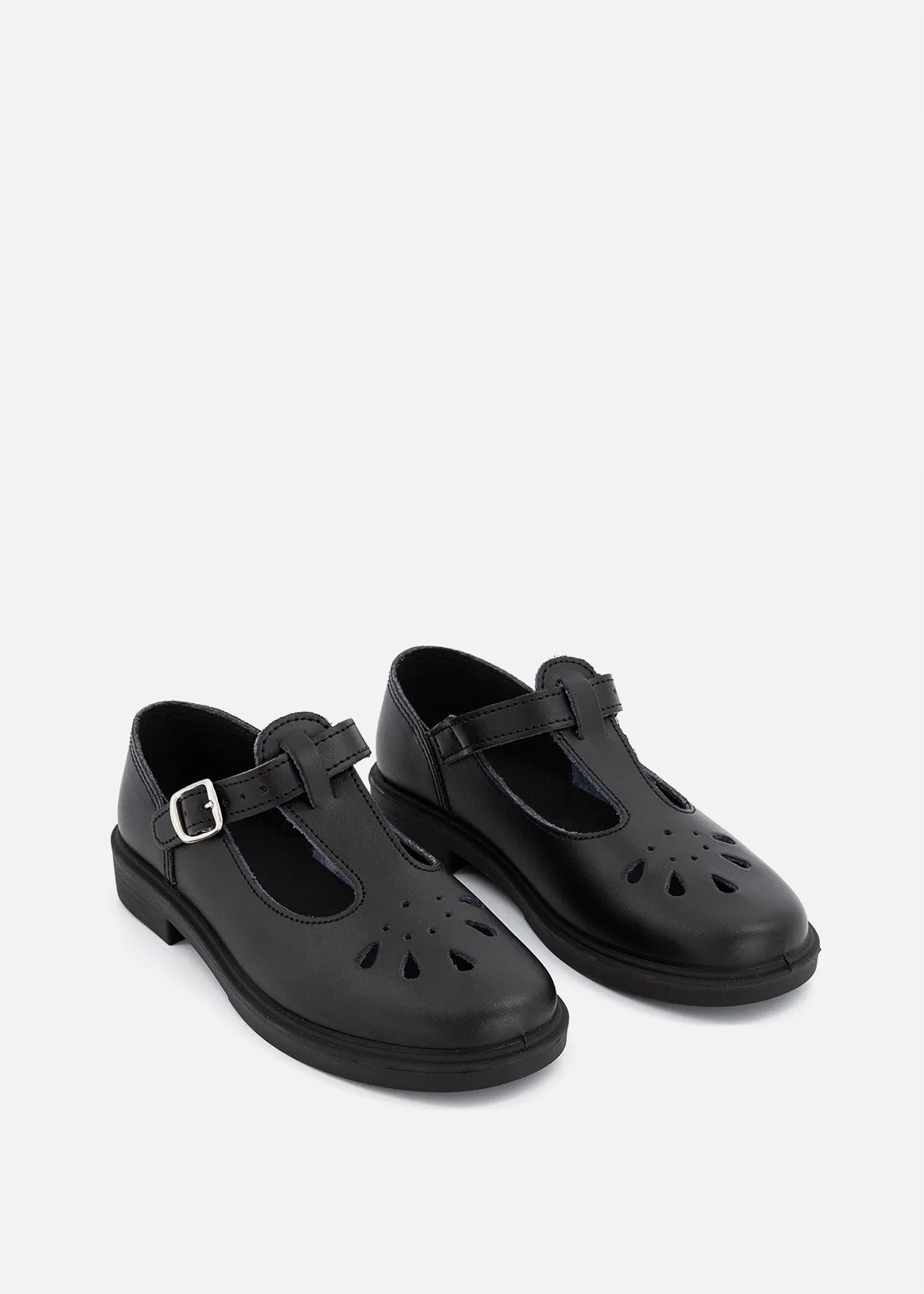 Leather T-bar School Shoes (Size 8-1) Younger Girl - BLACK