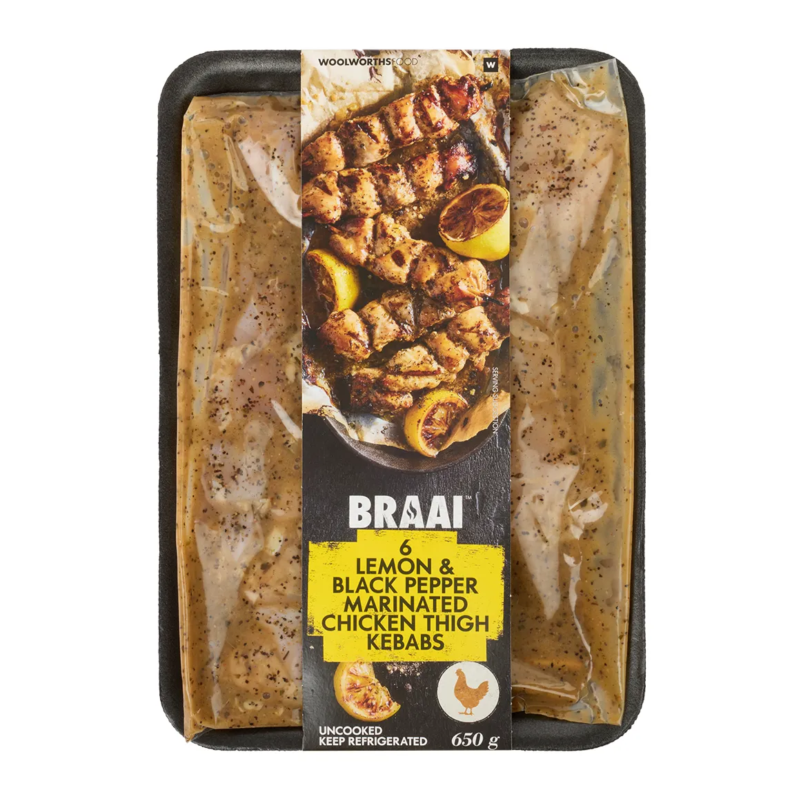 Lemon & Black Pepper Marinated Chicken Thigh Kebabs 650 g