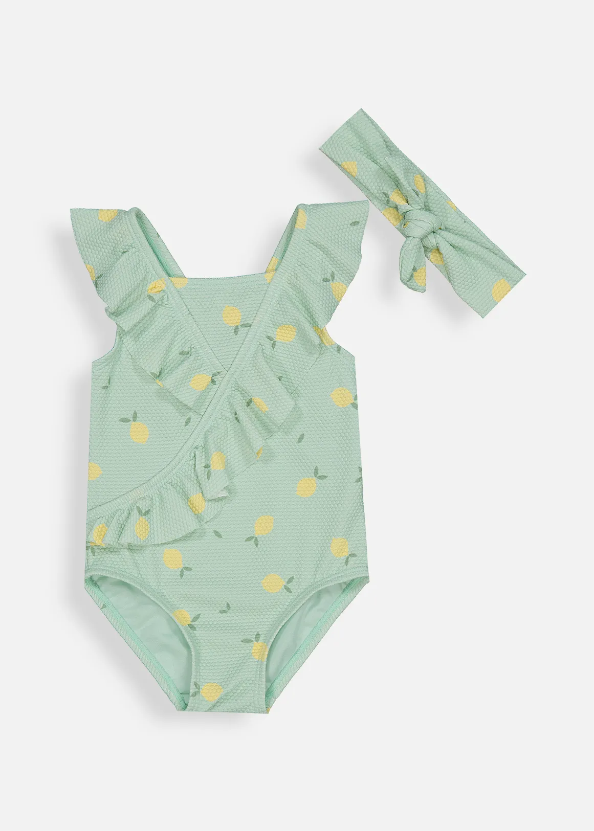 Lemon Textured Print Swimsuit Set - X AQUA