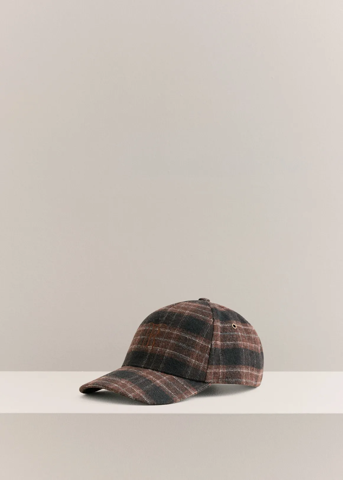 Leo Wool Blend Check Monogram Cap - COFFEE  BEAN