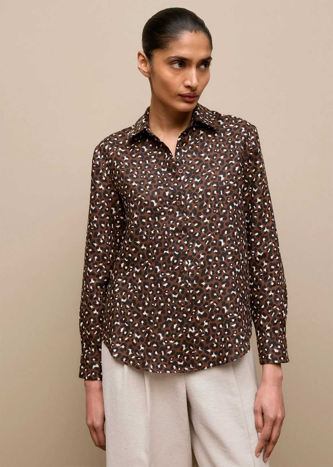 Leopard Linen Shirt - BITTERCHOCOLATE