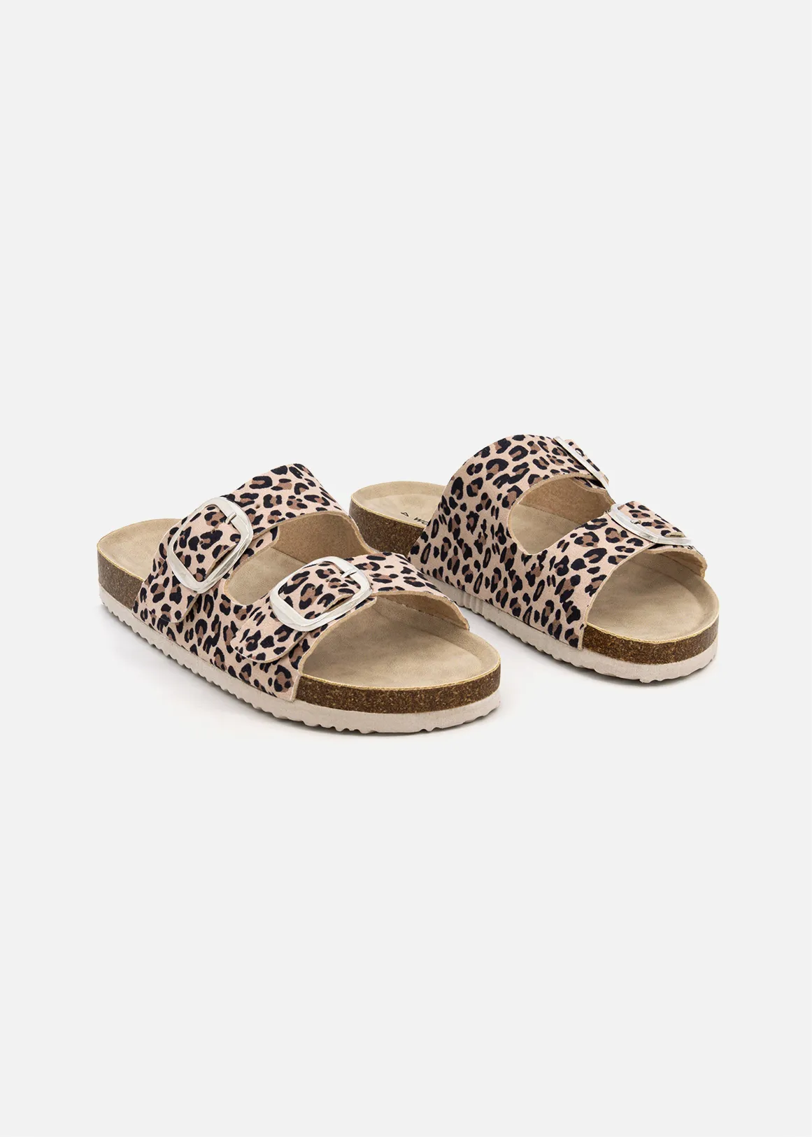 Leopard Print Double Buckle Mules - X NATURAL