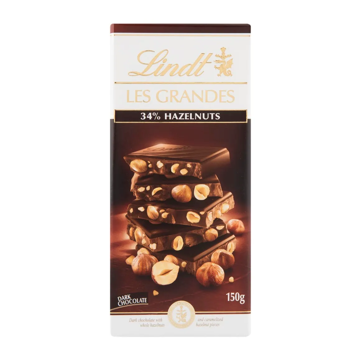 Lindt Les Grandes 34 % Hazelnut Dark Chocolate Slab 150 g