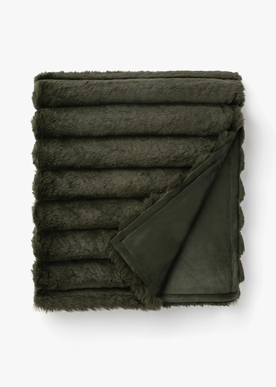 Linear Faux Fur Throw 180x150cm - OLIVE