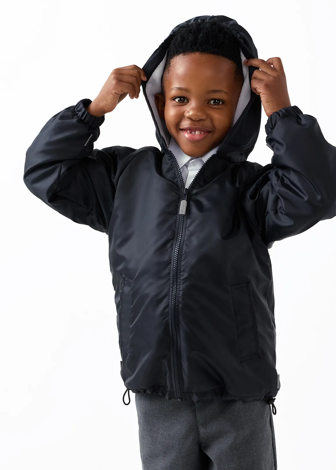 Lined Reflective Hooded Rain Jacket - NAVY