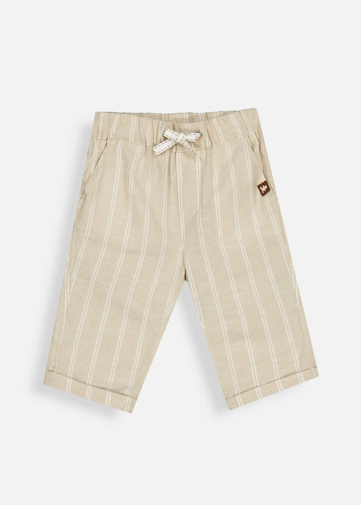 Linen Blend Drawstring Pants - NATURAL