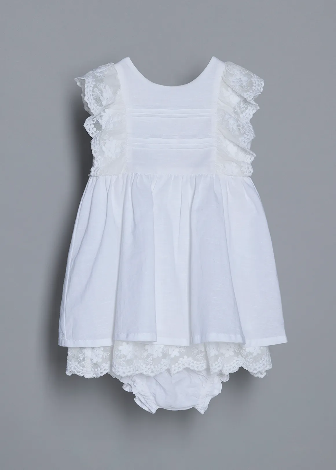 Linen Blend Occasion Dress & Bloomers Set - WHITE