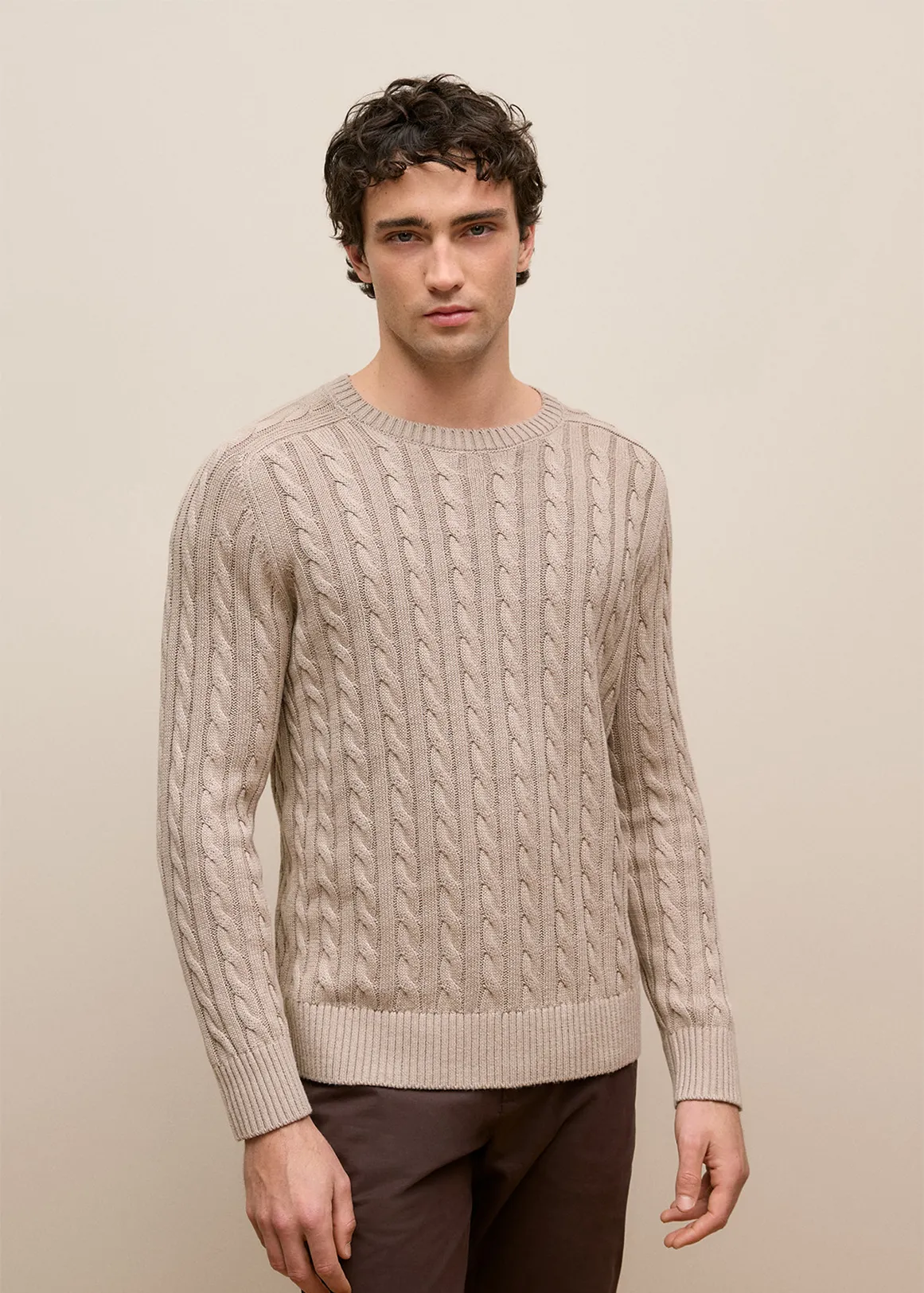 Linen Cotton Cable Crew - STONE