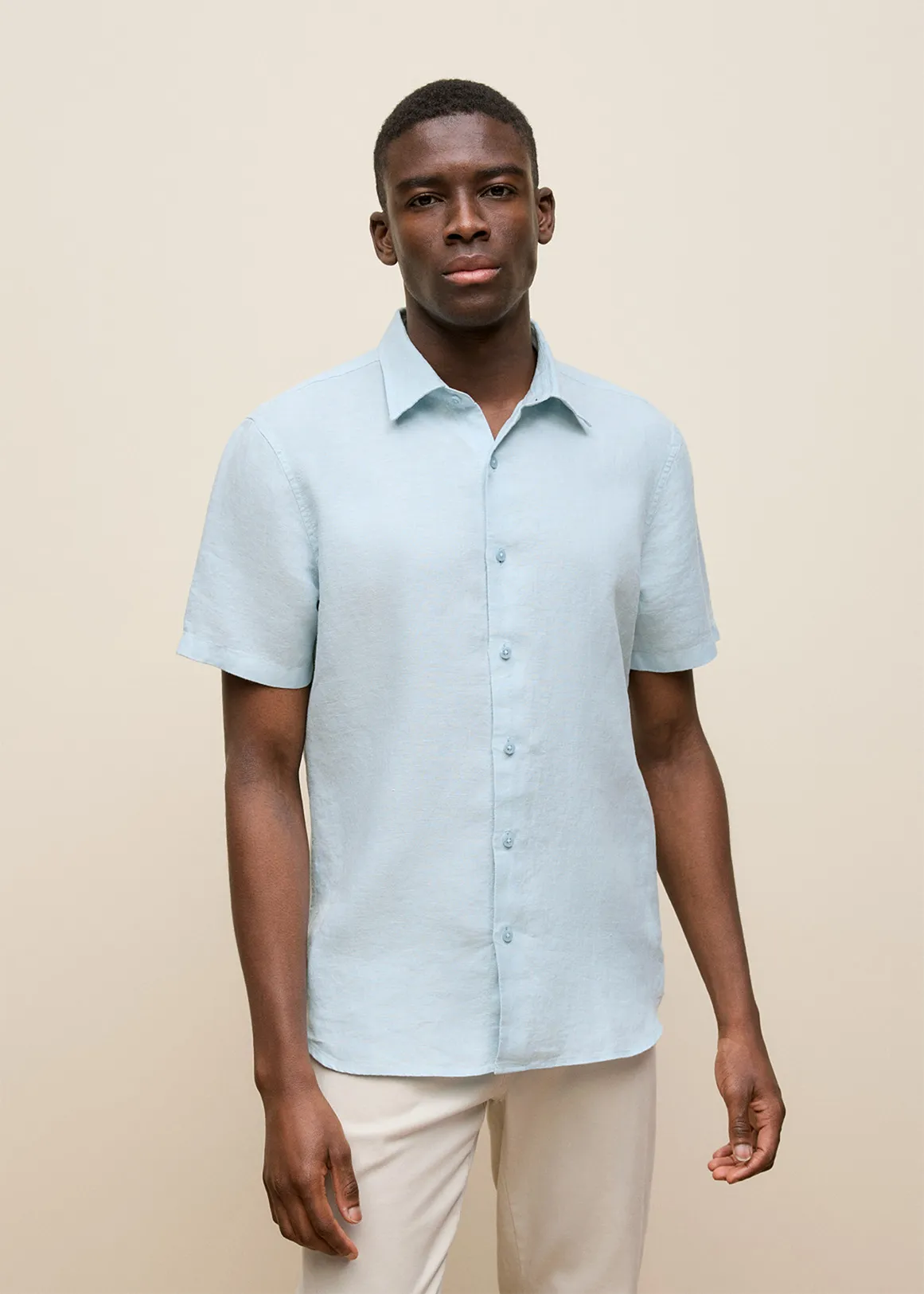 Linen End On End Short Sleeve Shirt - DUCK EGG BLUE