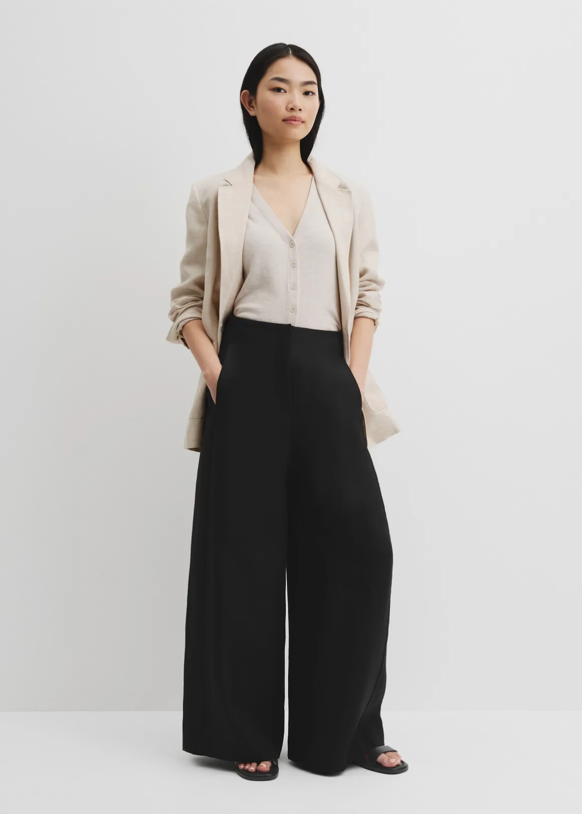 Linen Panel Pant - BLACK