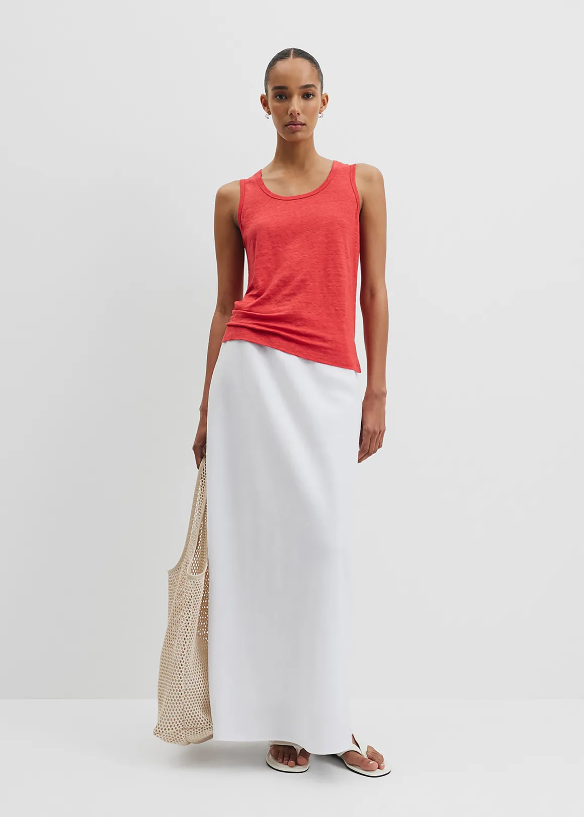 Linen Scoop Neck Tank - CAYENNE