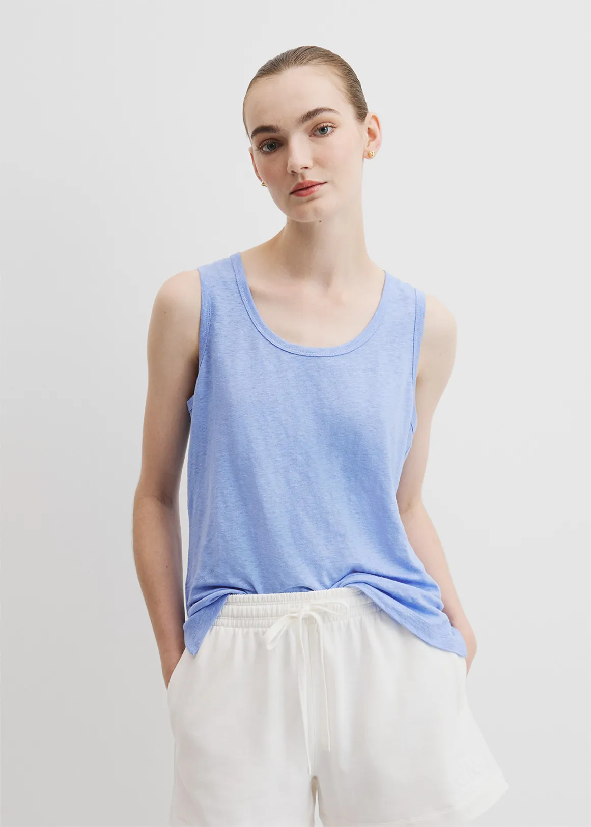 Linen Scoop Neck Tank - CORN FLOWER
