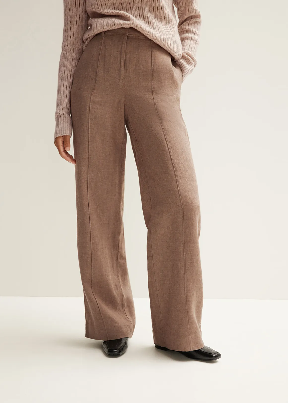 Linen Wide Leg Pintuck Pant - PEBBLE
