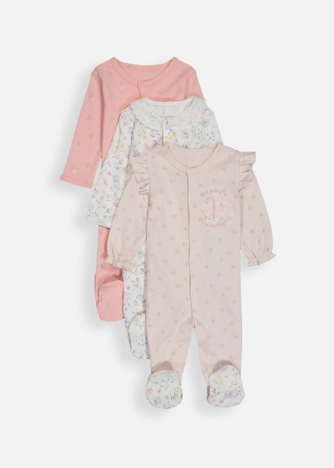Little Butterfly Cotton Sleepsuits 3 Pack - X PINK