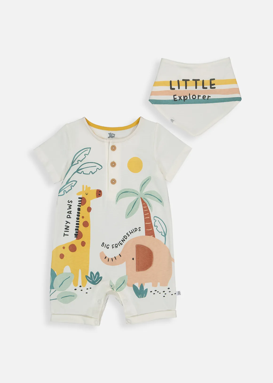 Little Explorer Cotton Romper & Bib Set - X CREAM