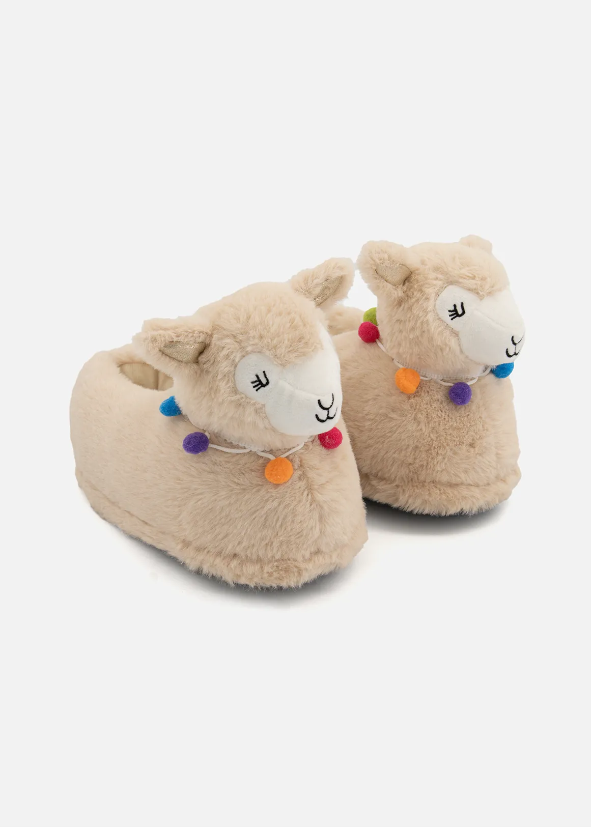 Llama  Novelty Slippers (Size 12-6) Older Girl - NATURAL