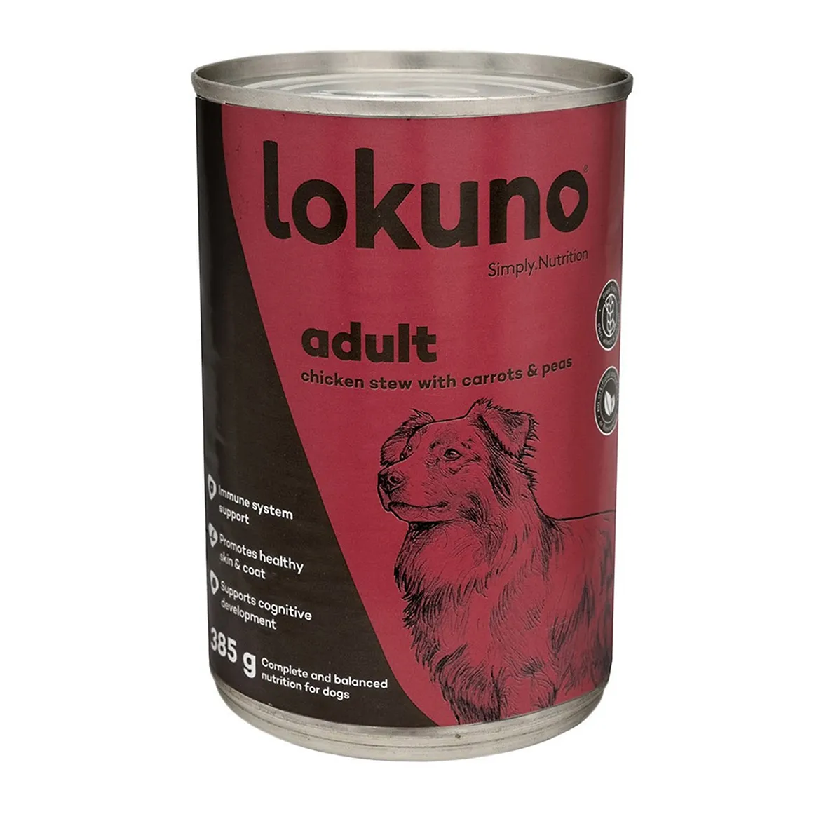 Lokuno Adult Chicken Stew with Carrots and Peas Dog Food in Can 385 g