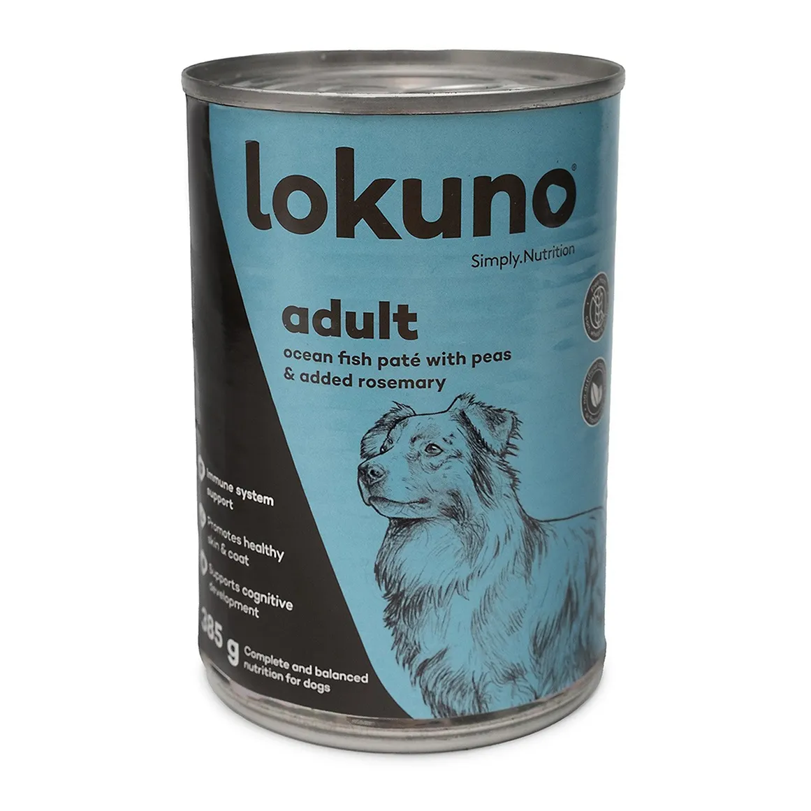 Lokuno Adult Ocean Fish Pate with Peas and Rosemary Dog Food in Can 385 g
