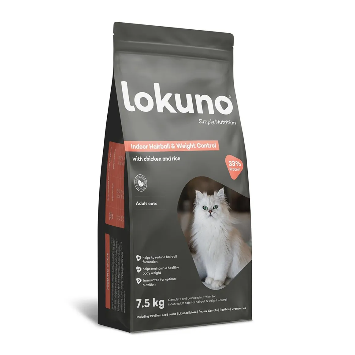 Lokuno Indoor Hairball & Weight Control With Chicken and Rice Cat Food 7.5 kg