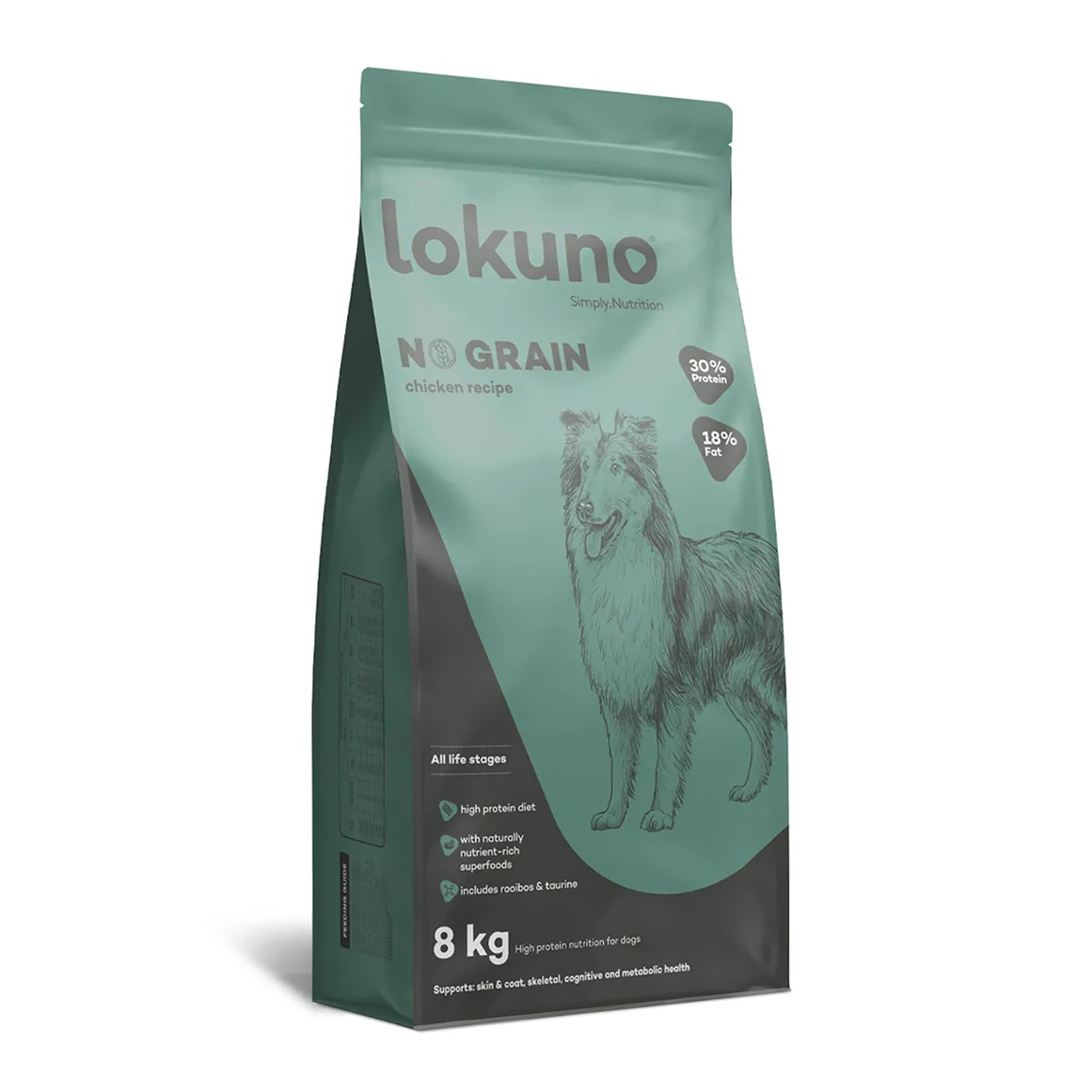 Lokuno No Grain with Chicken Adult Dog Food 8 kg
