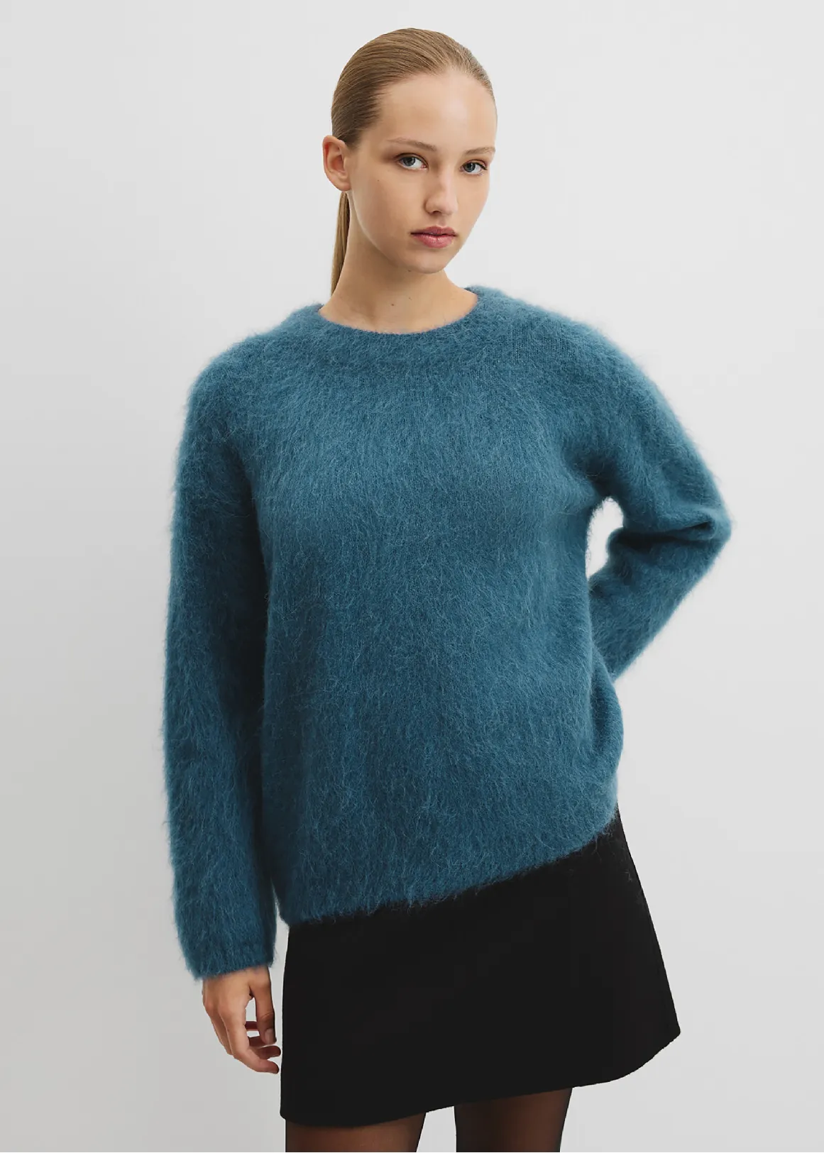 Long Sleeve Fluffy Crew Knit - DEEP TEAL