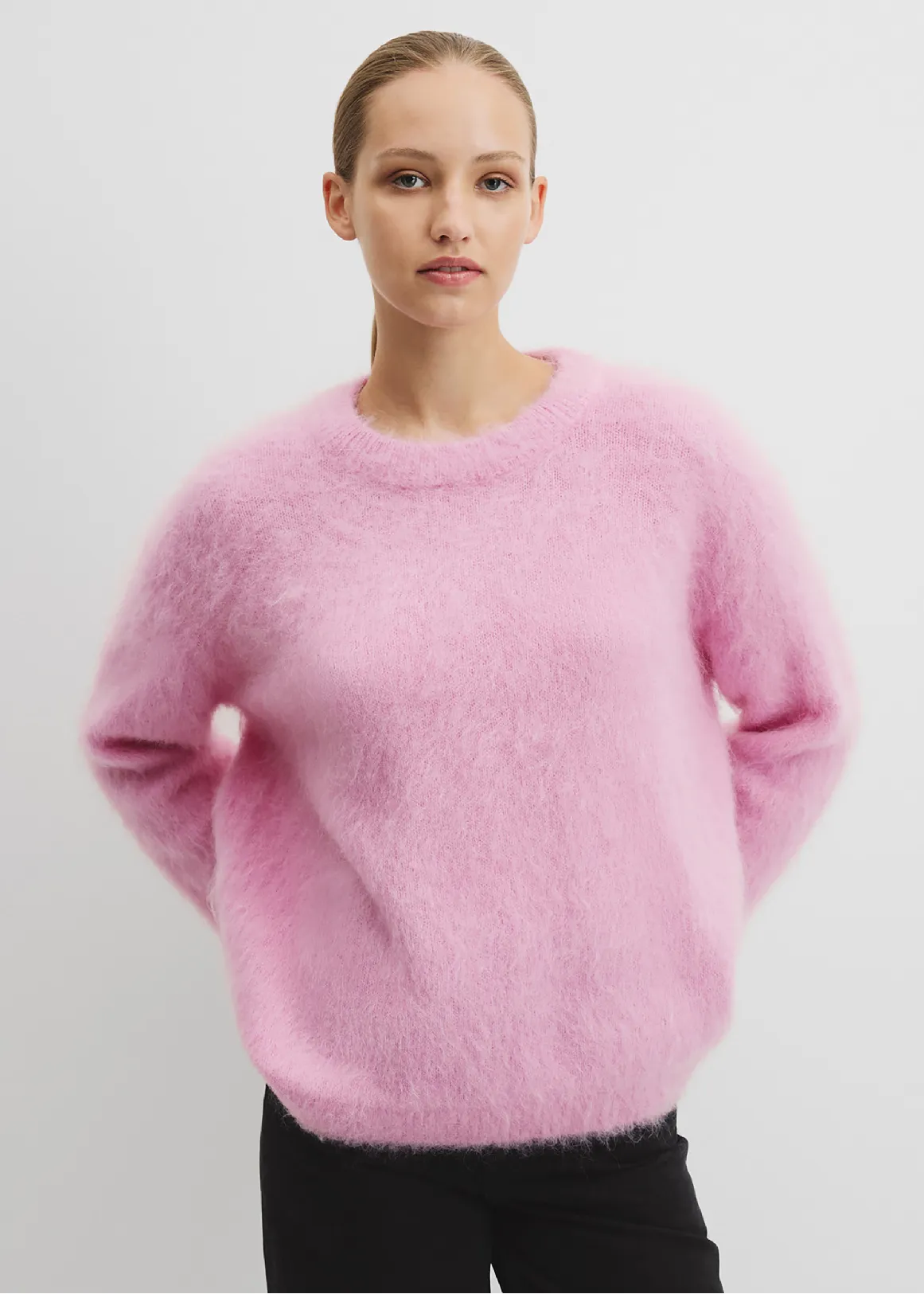 Long Sleeve Fluffy Crew Knit - ORCHID PINK