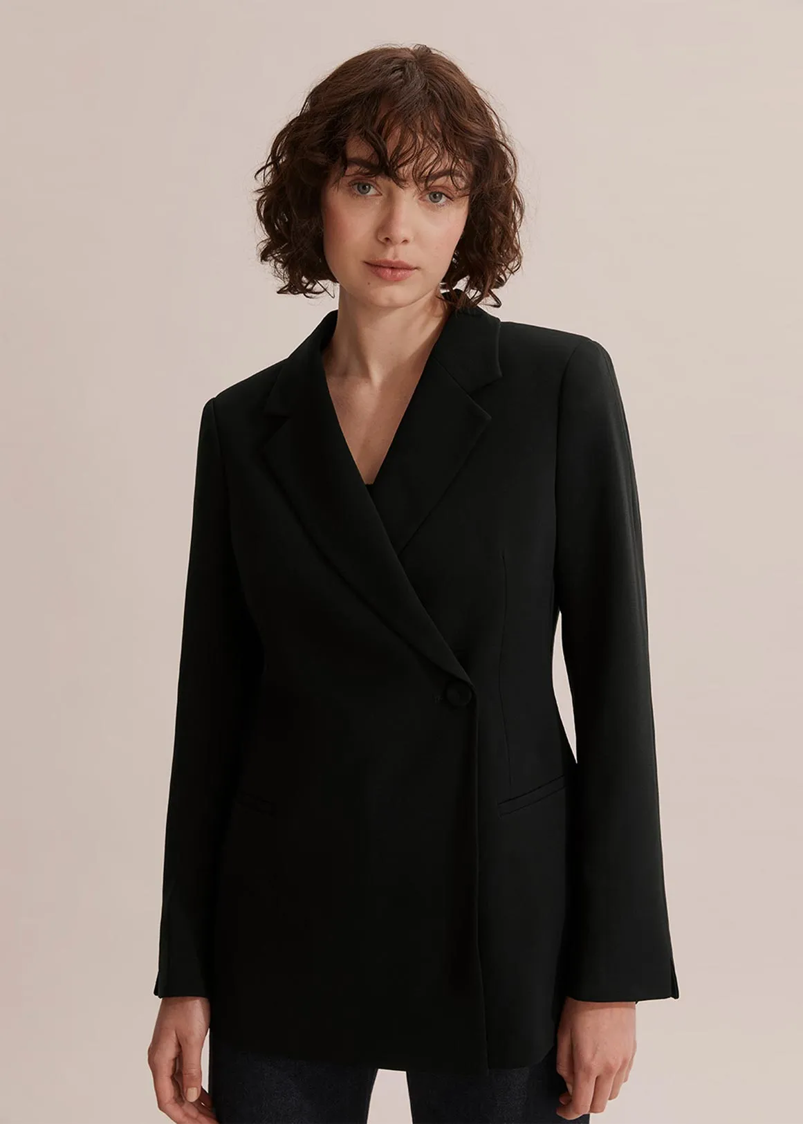 Longline Slim Blazer - BLACK