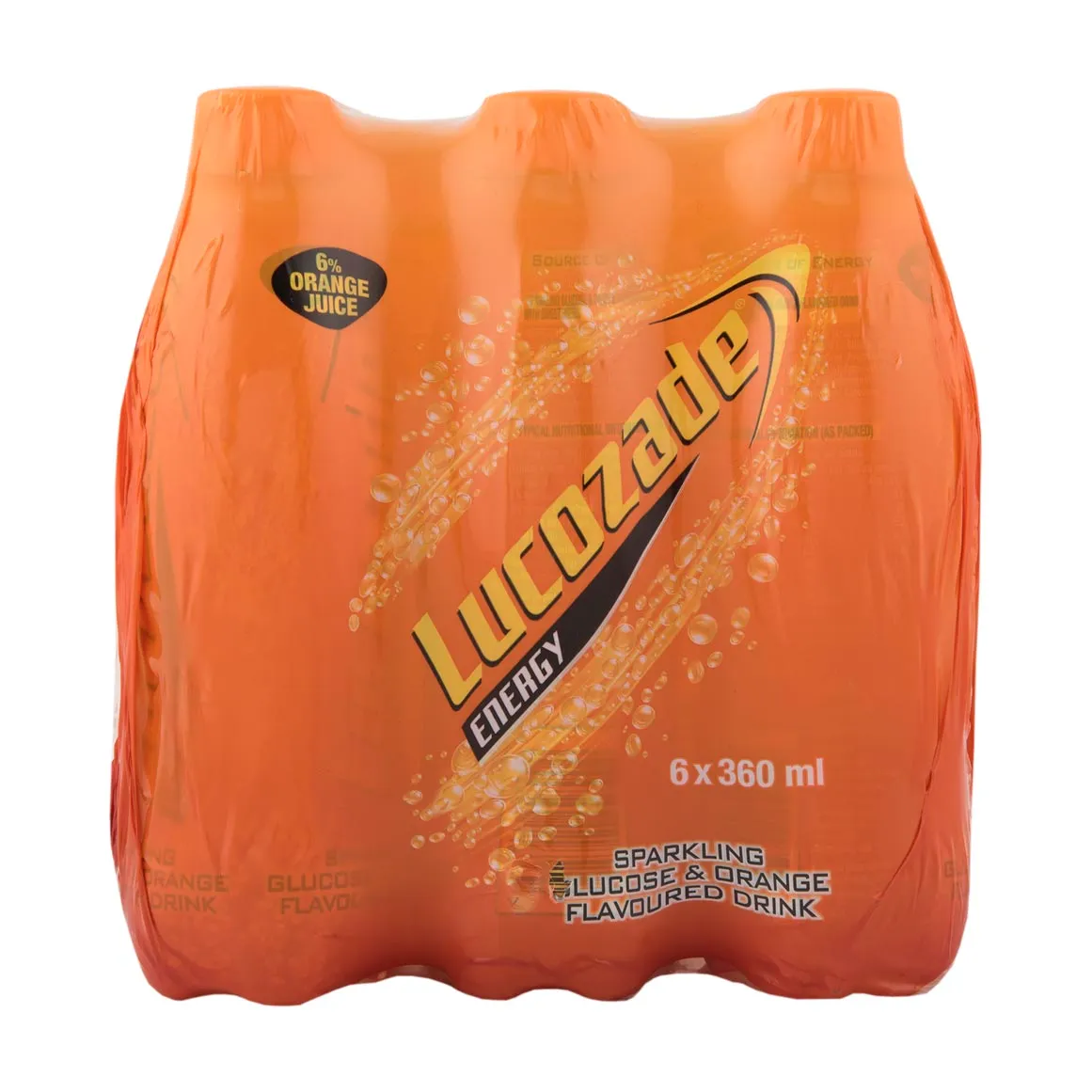 Lucozade Orange Flavoured Sparkling Glucose Drink 6 x 360 ml