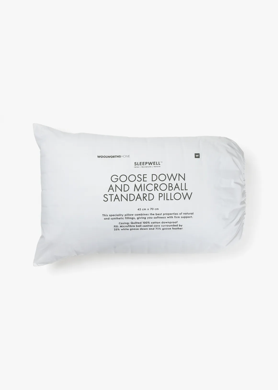 Luxury Goose Down & Microfibre Standard Pillow - WHITE