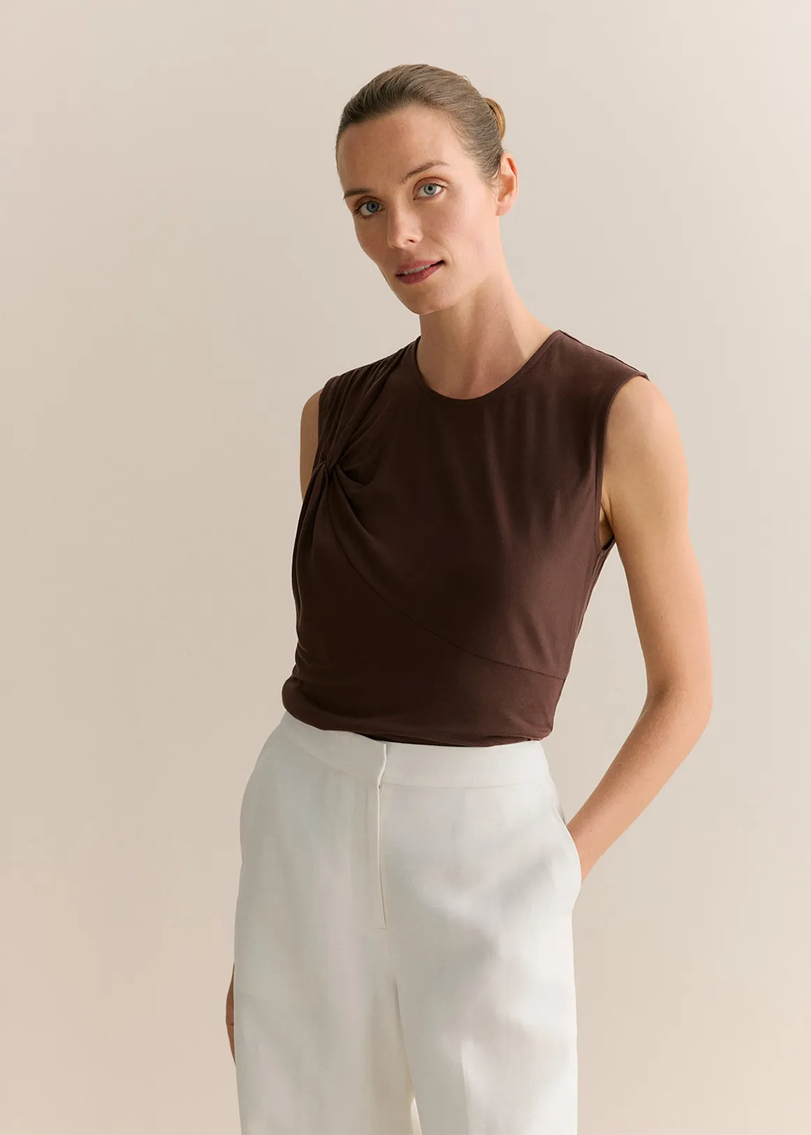 Lyocell Jersey Twist Detail Tank - CHOCOLATE