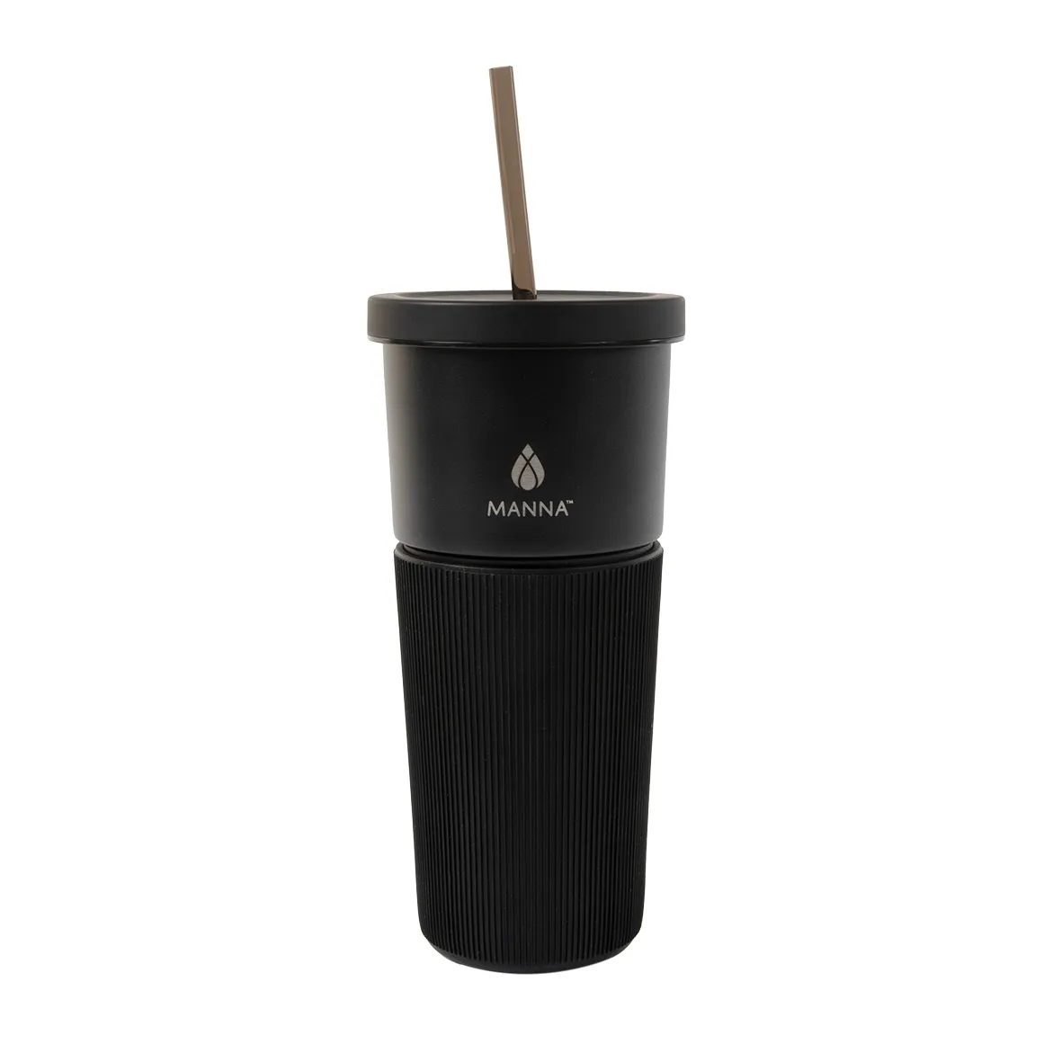 Manna Tribeca Charcoal Stainless Steel Tumbler with Straw and Silicone Sleeve 710 ml