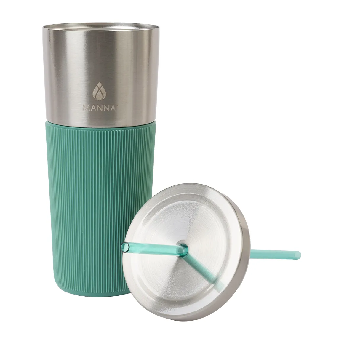 Manna Tribeca Steel Tumbler with Green Straw and Silicone Sleeve 710 ml