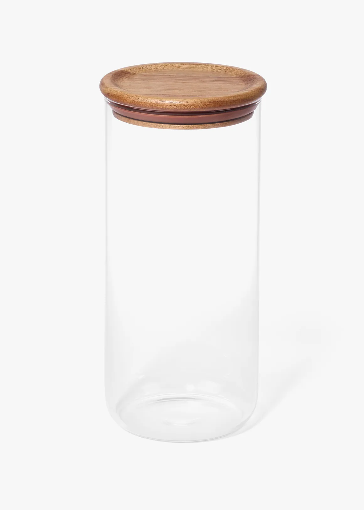 Medium Round Glass Storage Canister with Wooden Lid - NATURAL