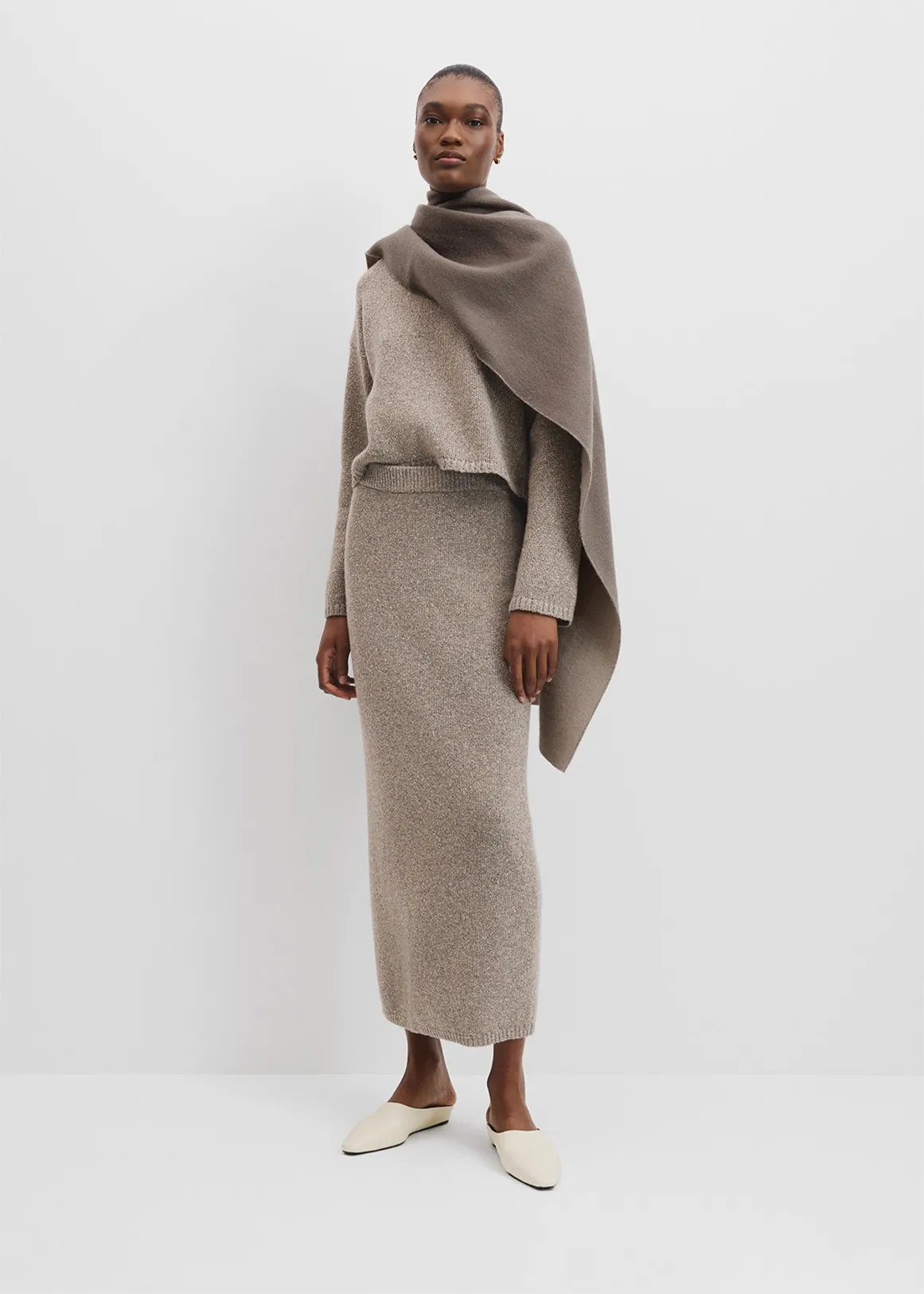 Melange Knit Midi Skirt - DOVE1
