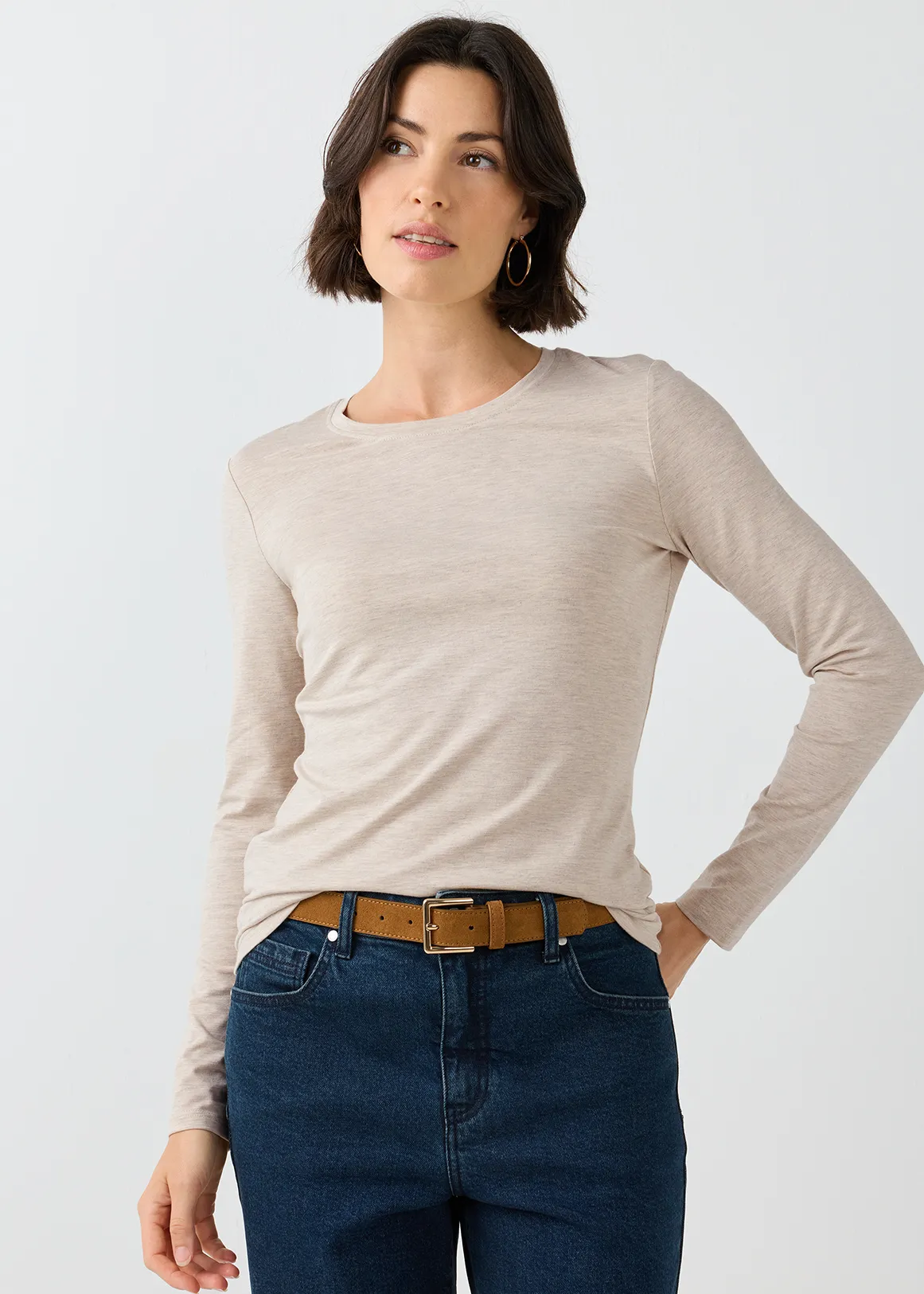 Melange Slim Fit Modal Blend T-shirt - BEIGE MELANGE