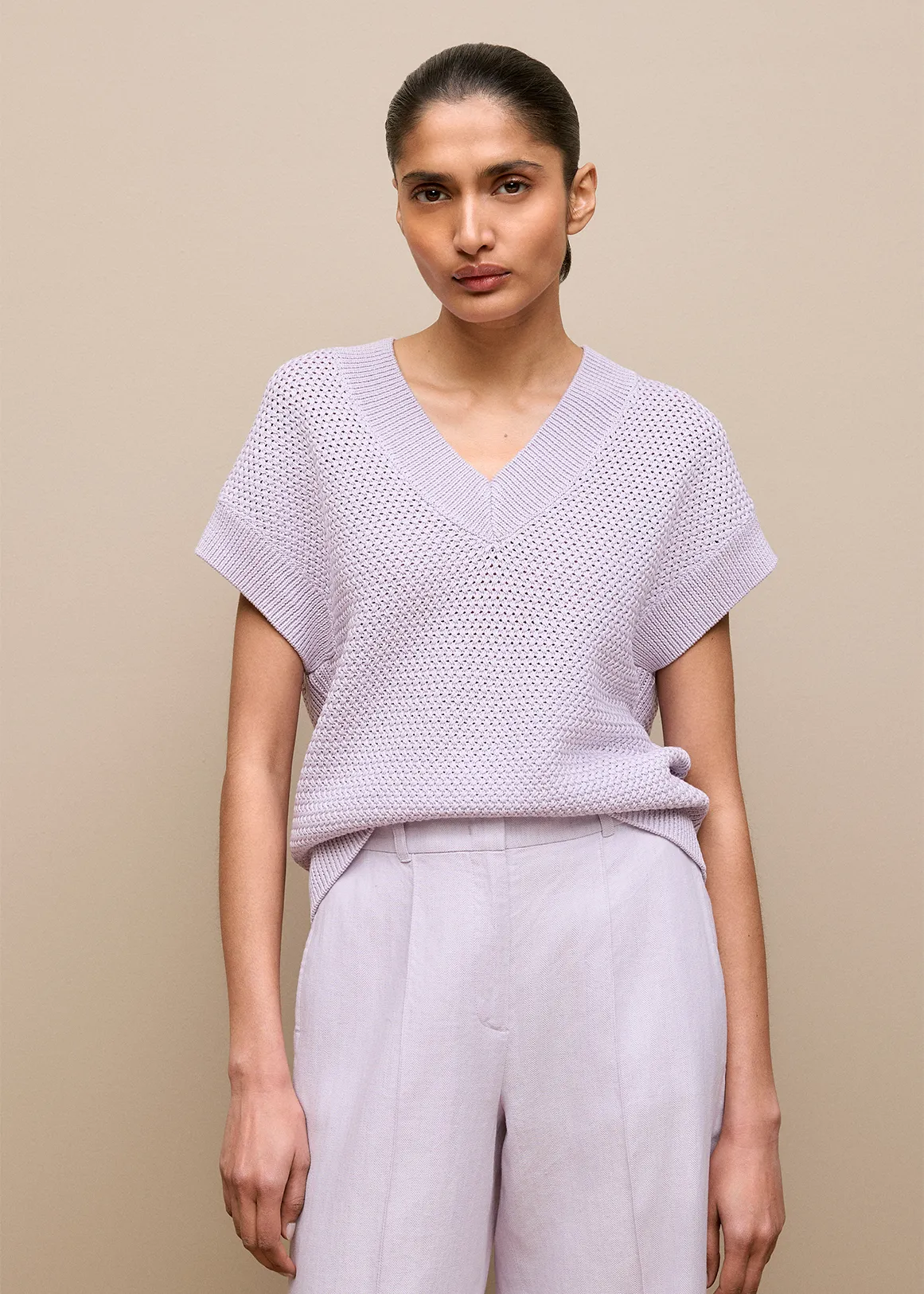 Mercerised Cotton Basketweave Knit Vest - ORCHID1