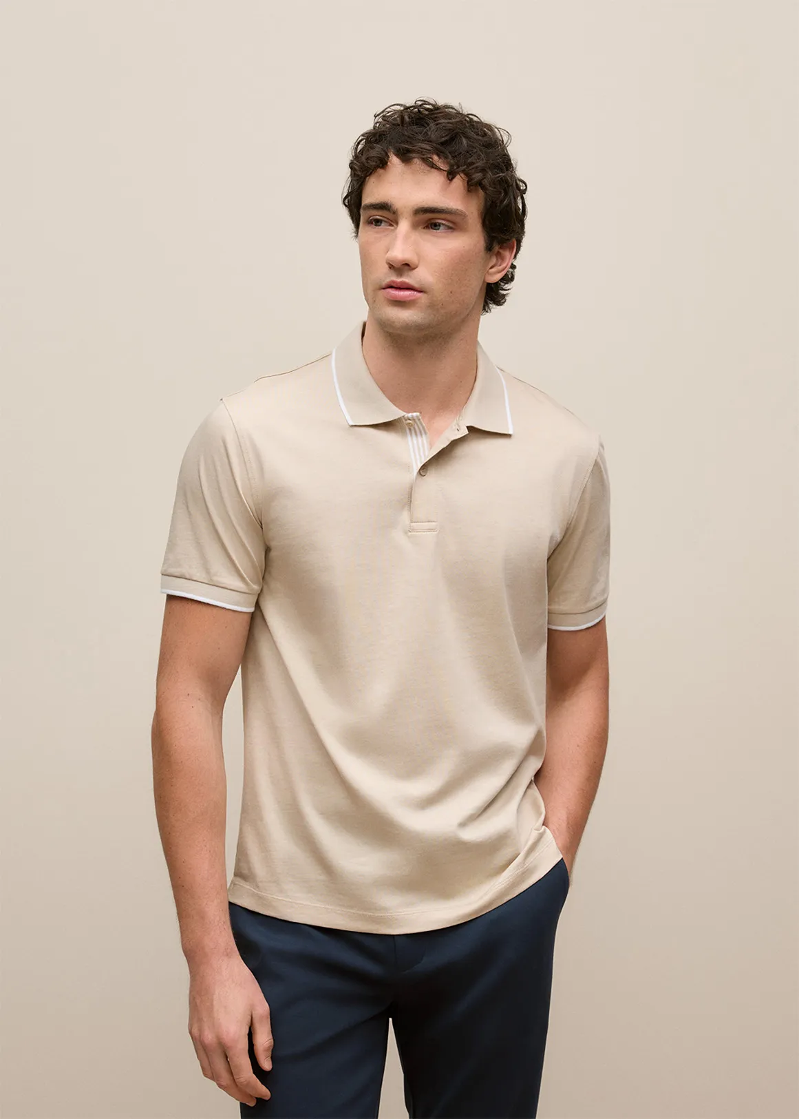 Mercerised Cotton Tipped Polo - FAWN