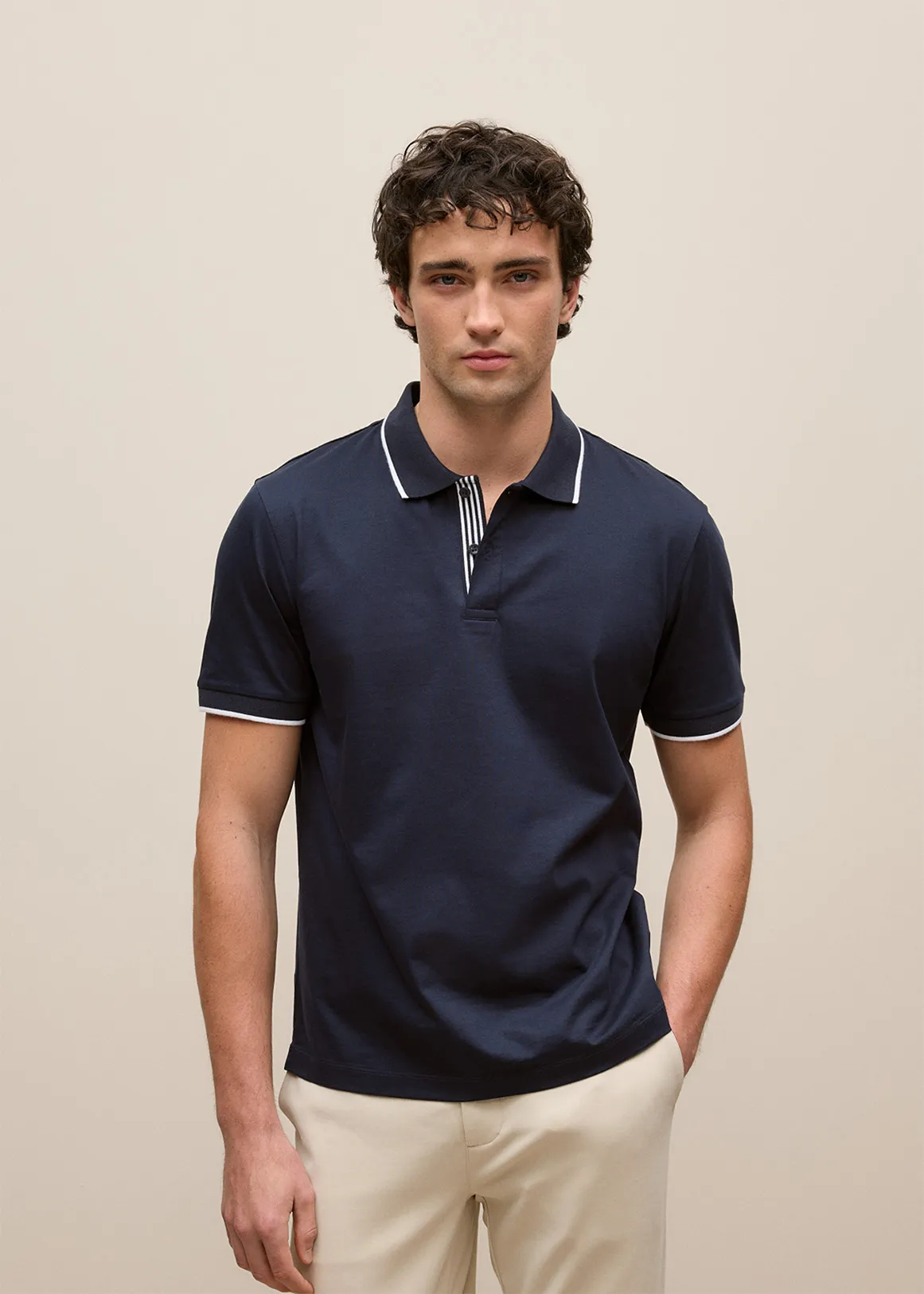 Mercerised Cotton Tipped Polo - NAVY