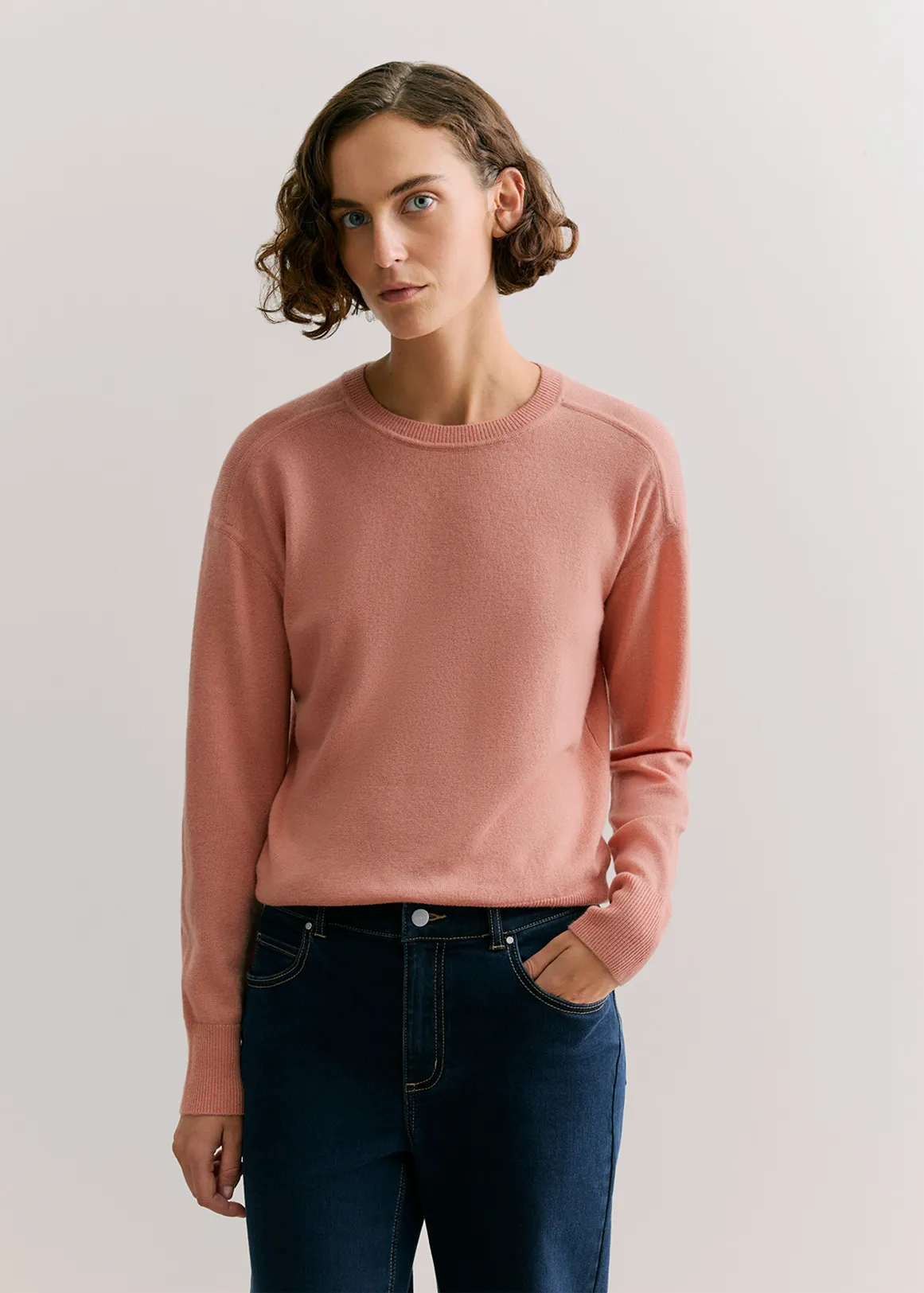 Merino Cashmere Forward Shoulder Seam Relaxed Crew - DUST PINK