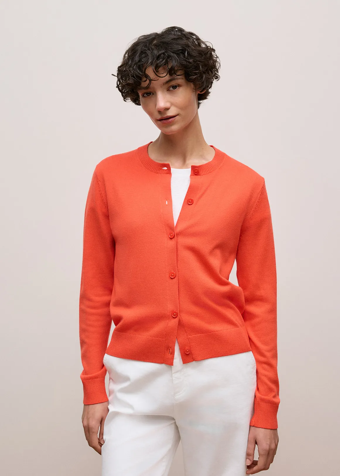 Merino Classic Crew Cardigan - FIESTA RED