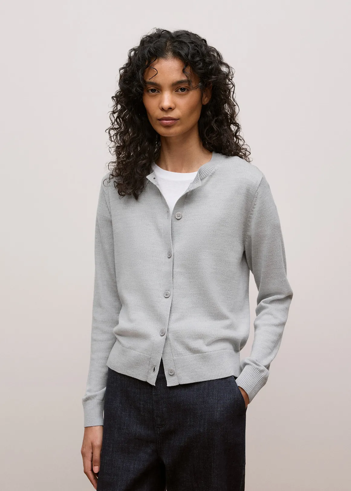 Merino Classic Crew Cardigan - GREY MARLE