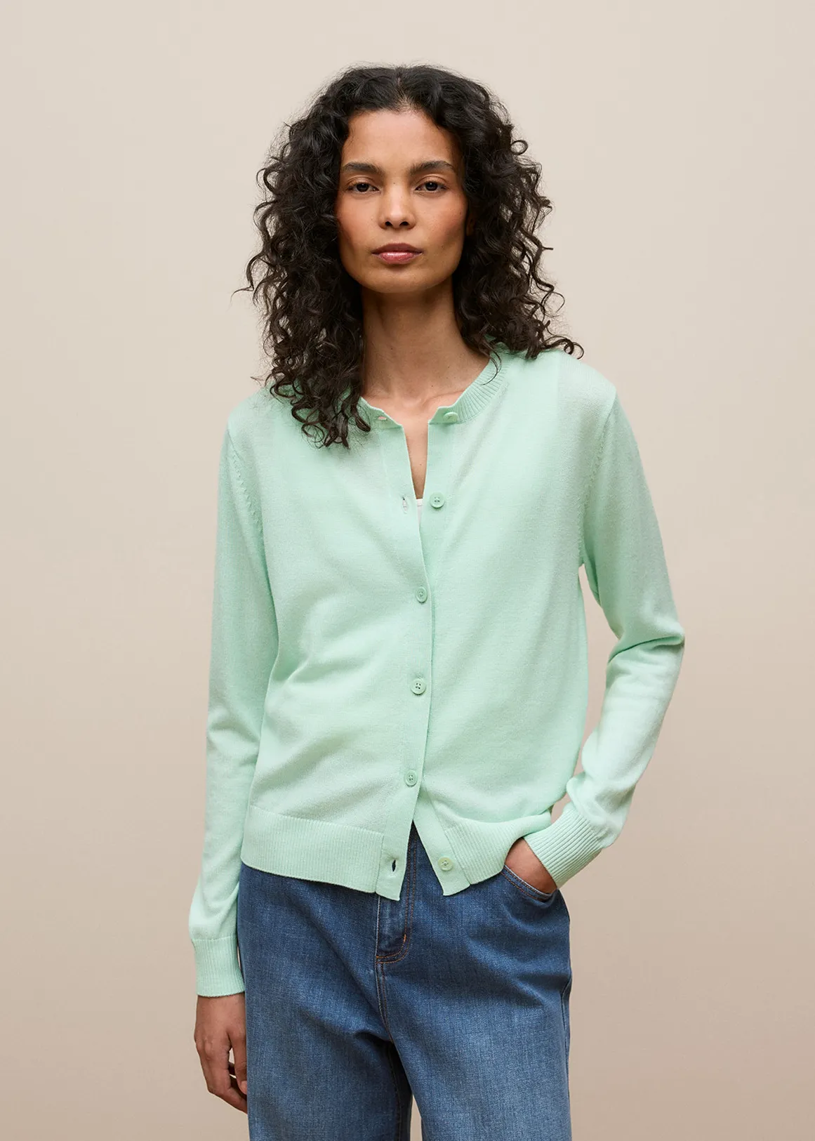 Merino Classic Crew Cardigan - Peppermint