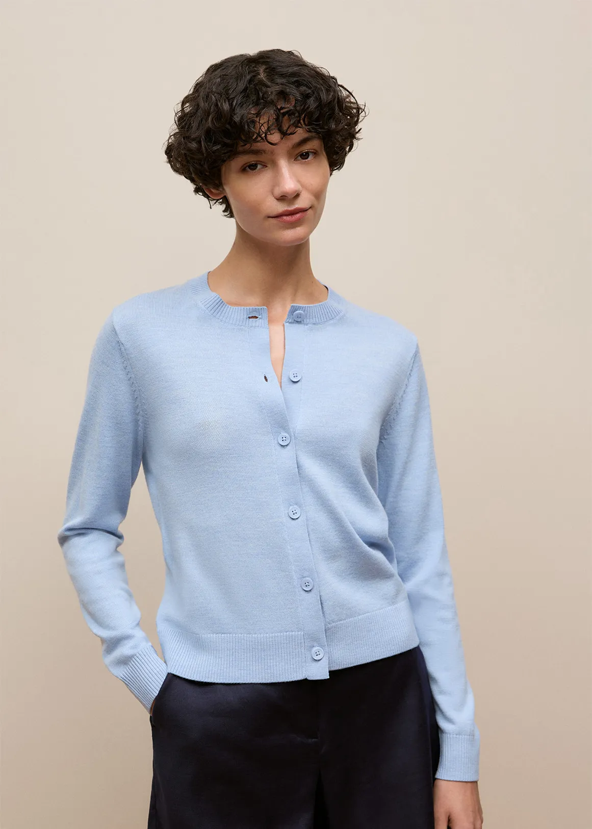 Merino Classic Crew Cardigan - SKY