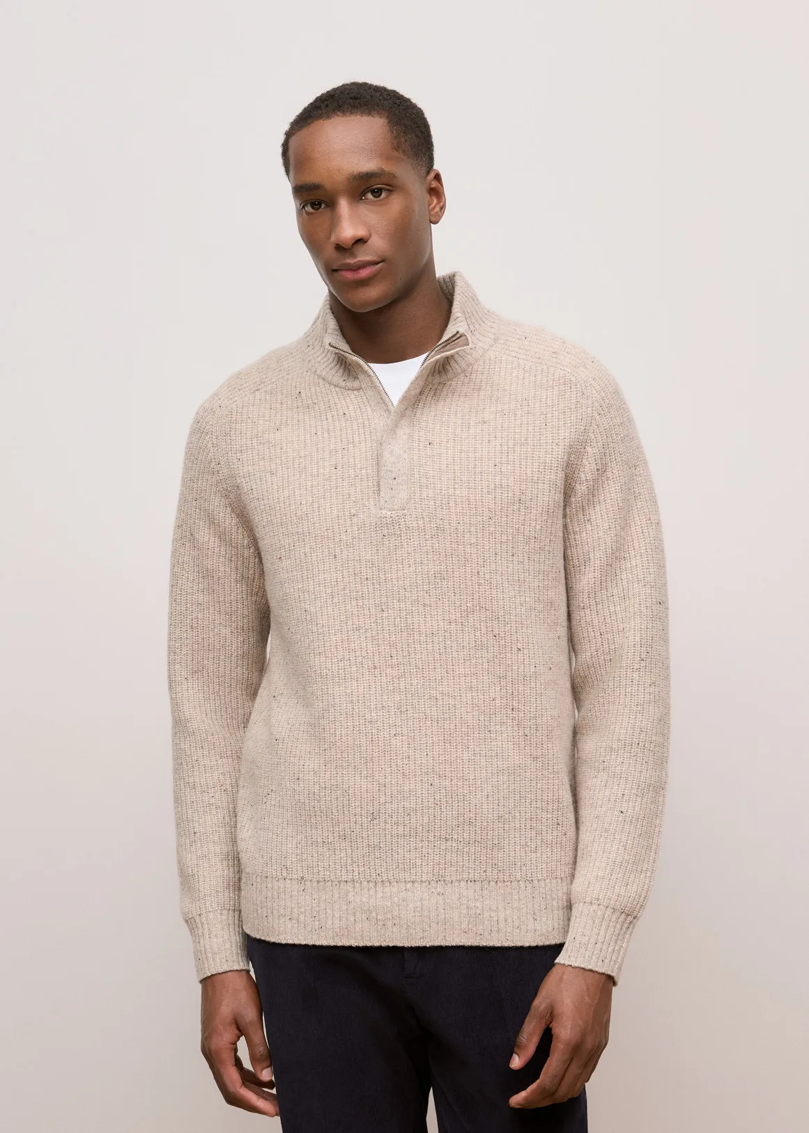 Merino Nep Half Zip Pullover - FAWN