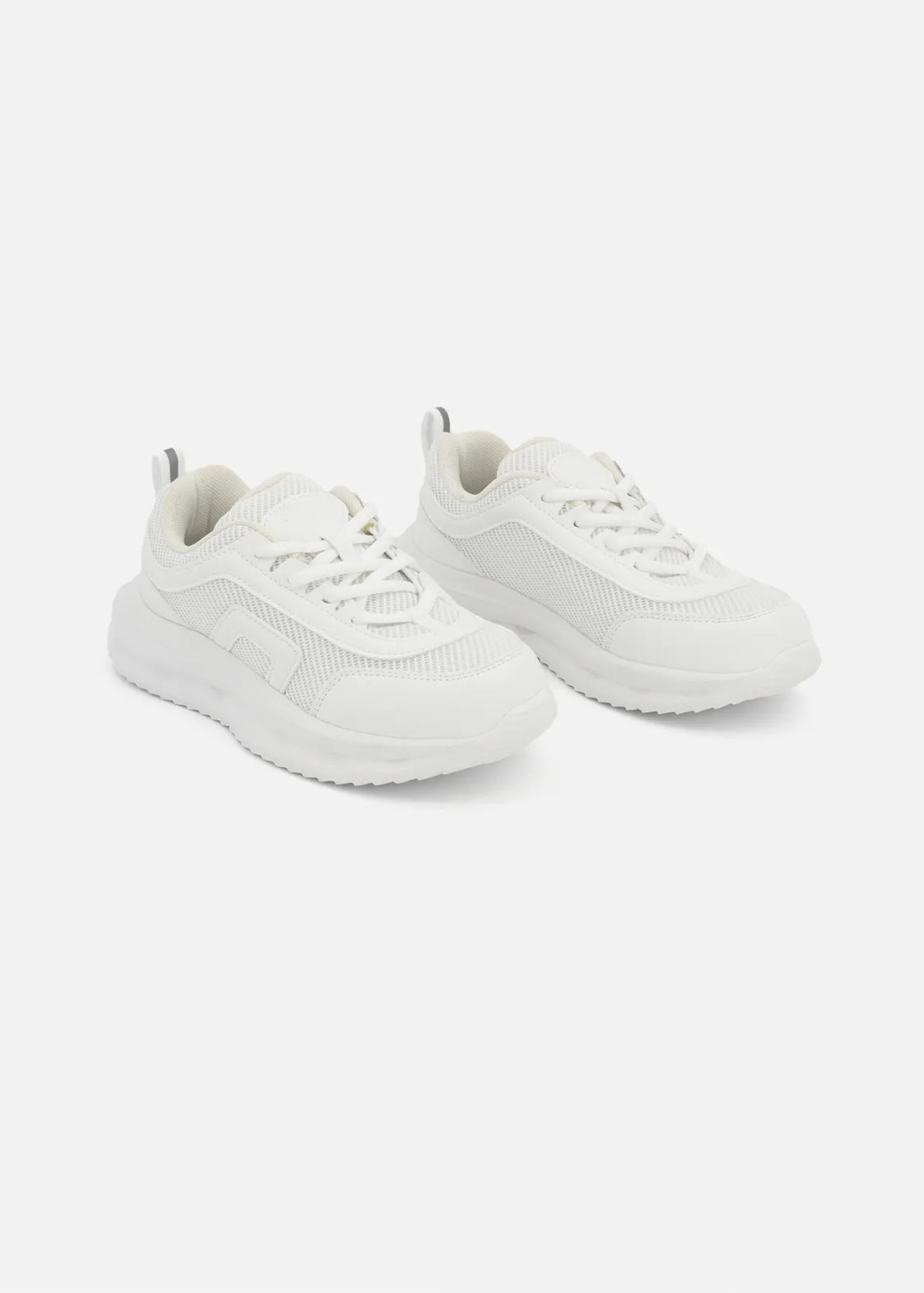 Mesh Inset Lace-up School Trainers (Size 2-8) Older Child - WHITE