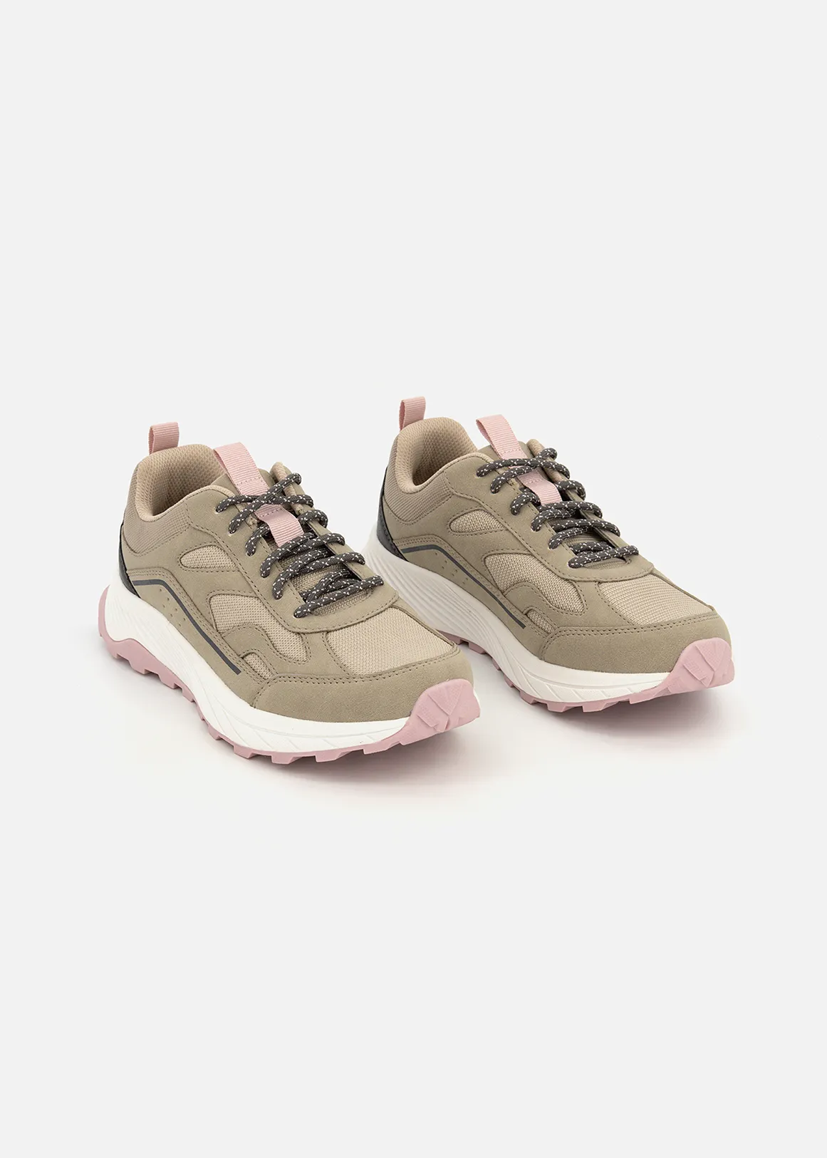 Mesh Inset Lace-up Trainers - TAUPE