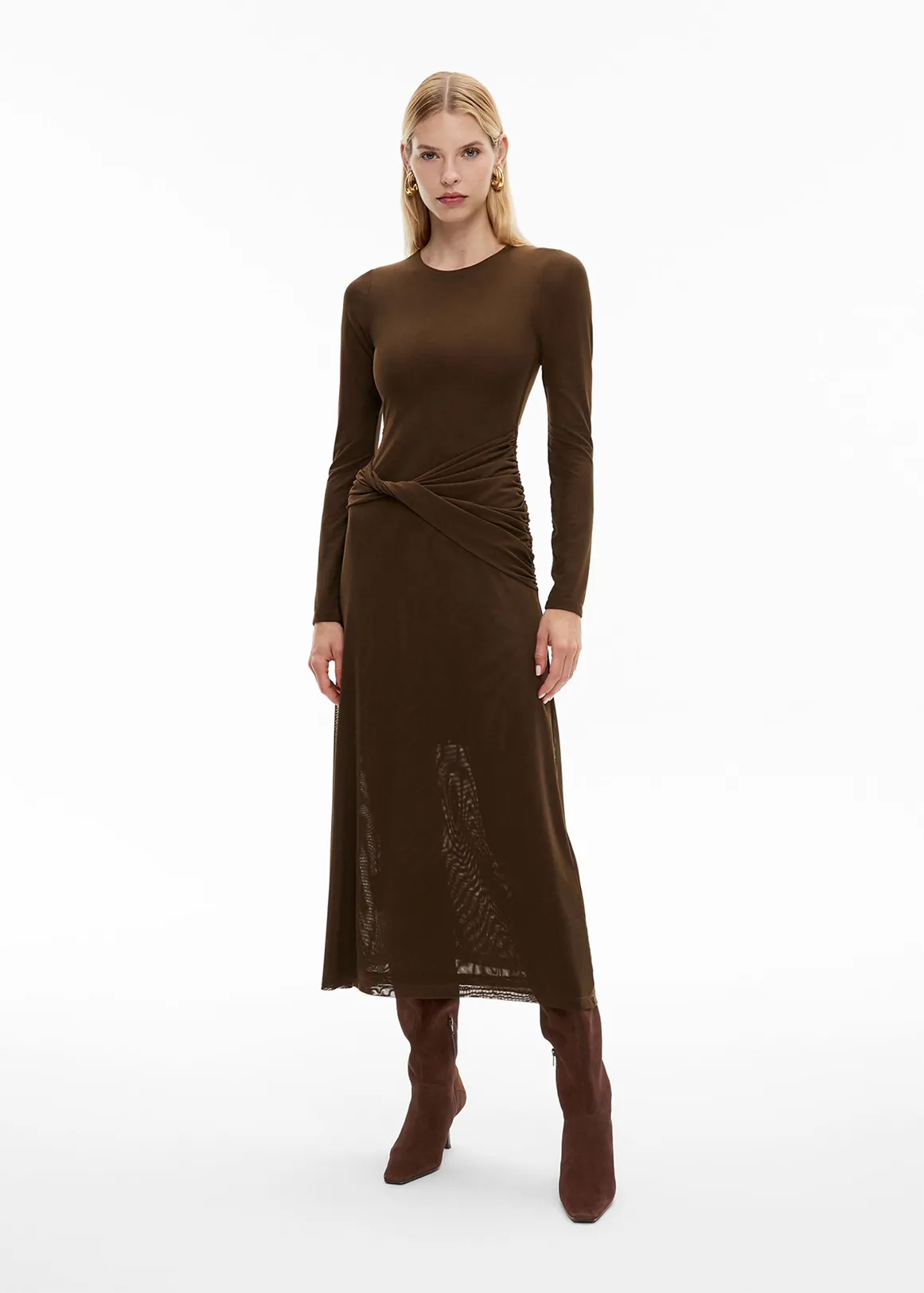 Mesh Twist Front Dress - COCOA