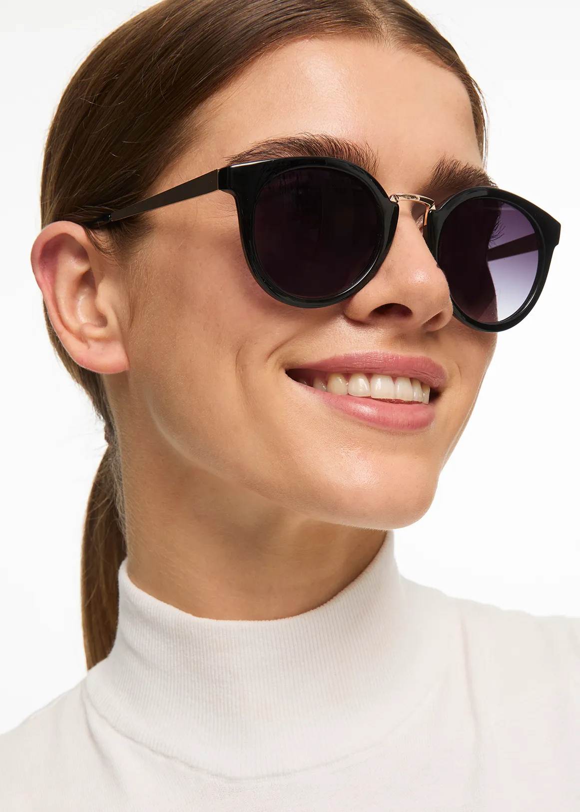 Metal Frame Round Sunglasses - BLACK