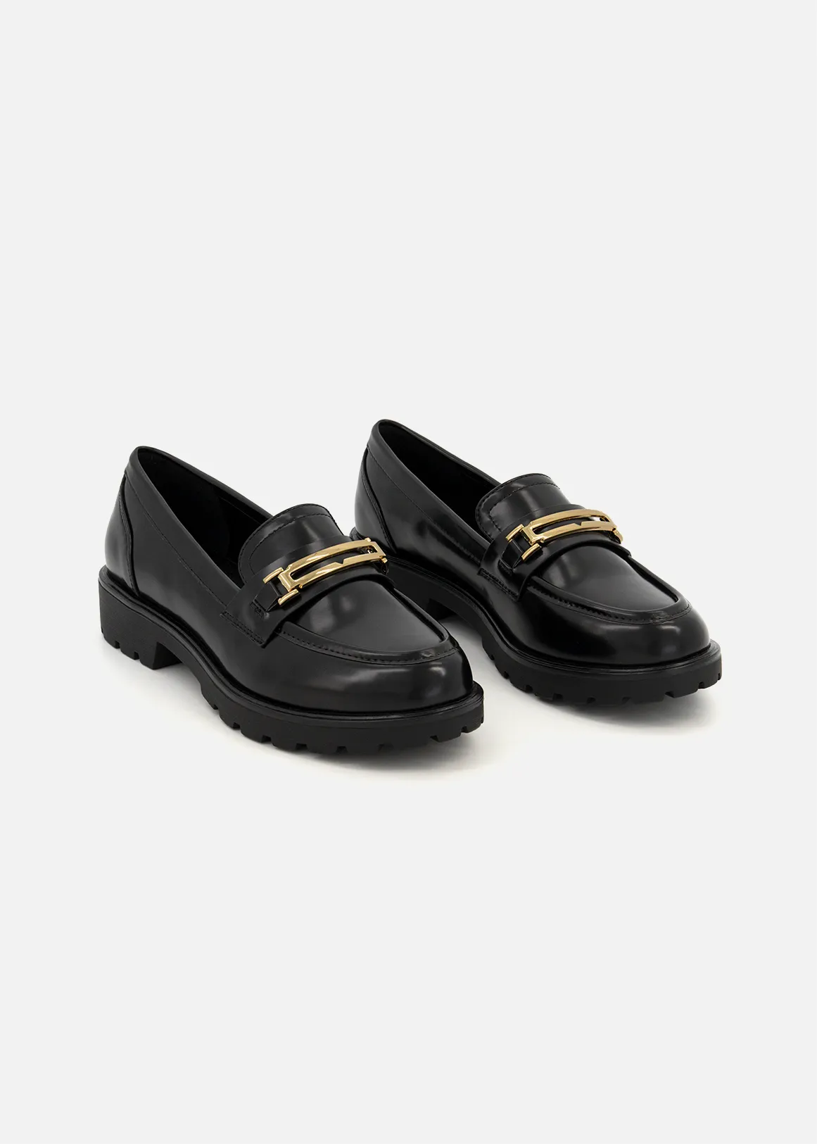 Metallic Trim Chunky Loafers - BLACK